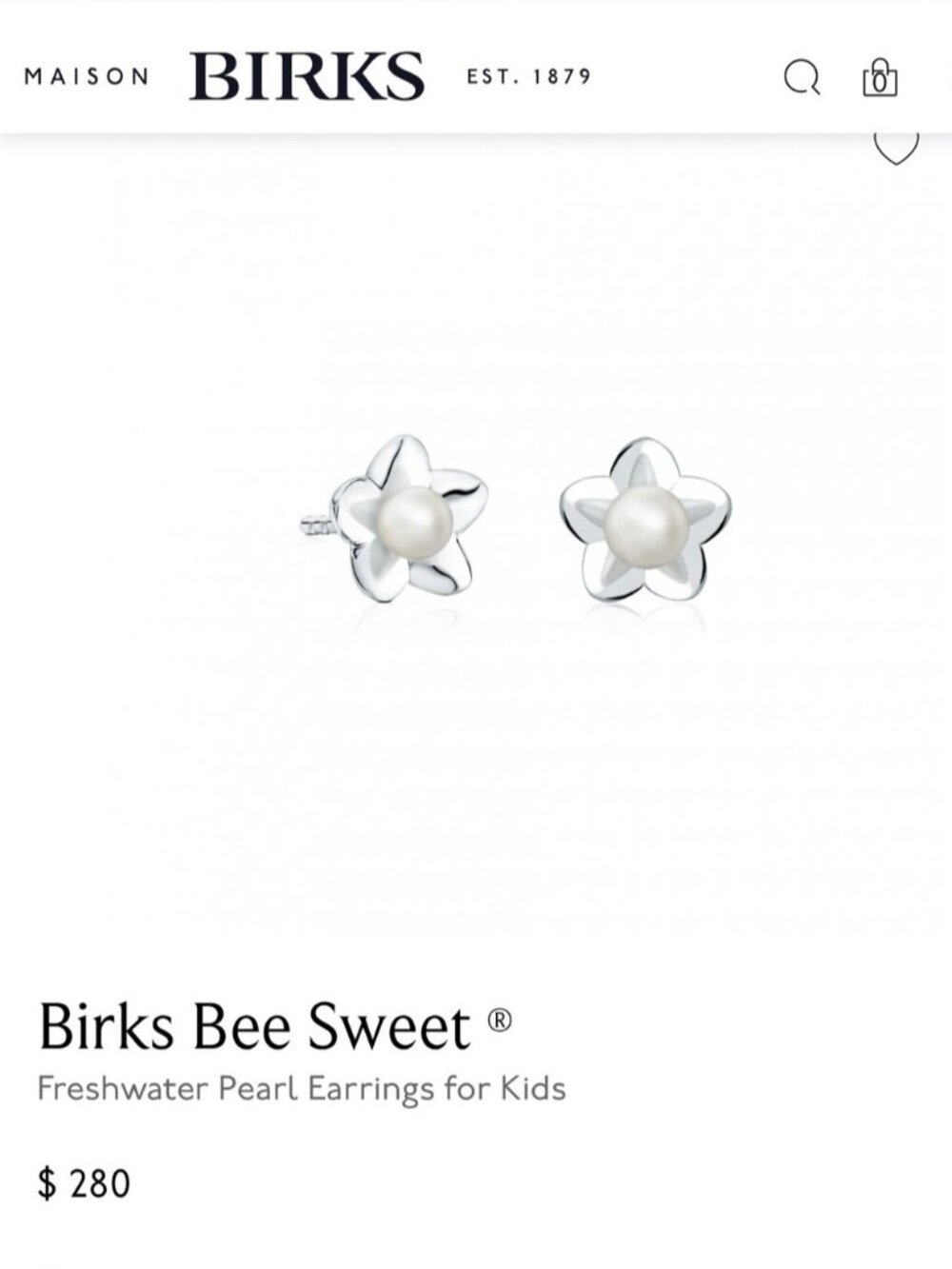 Birks Bee Sweet Kids Silver Flower Earrings with White Pearl - birthday occasion